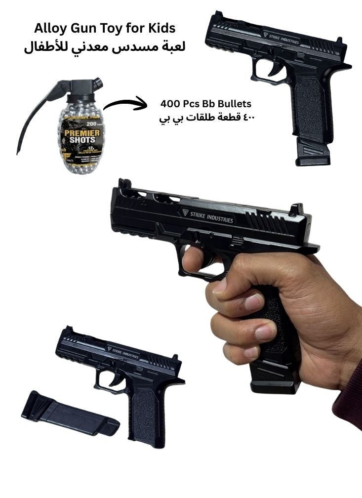 Strike Industries Alloy BB Pistol With Silencer Cylinder Toy for Kids with 400 BB Bullets – Tactical Style Metal Toy Gun - Image 1